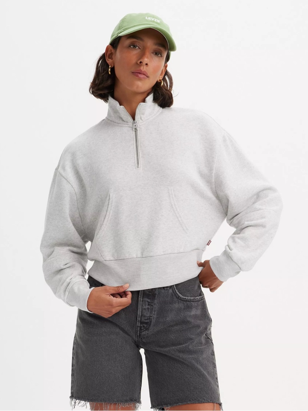 Levi’s Gray Cropped Quarter Zip Sweatshirt Pullover